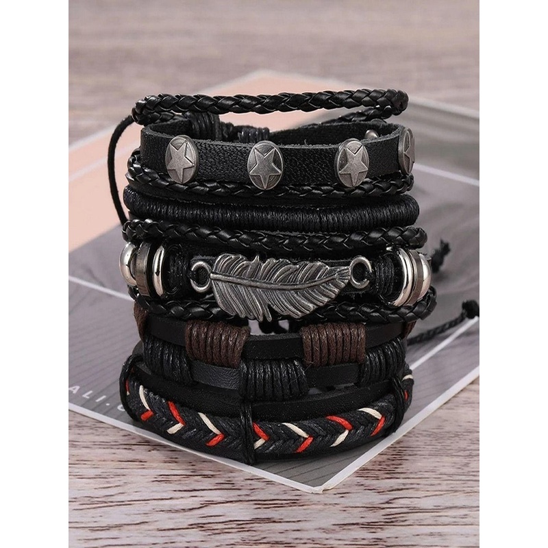 The Roadster Lifestyle Co Men Multistrand Retro Style Woven Adjustable Leather Bracelet