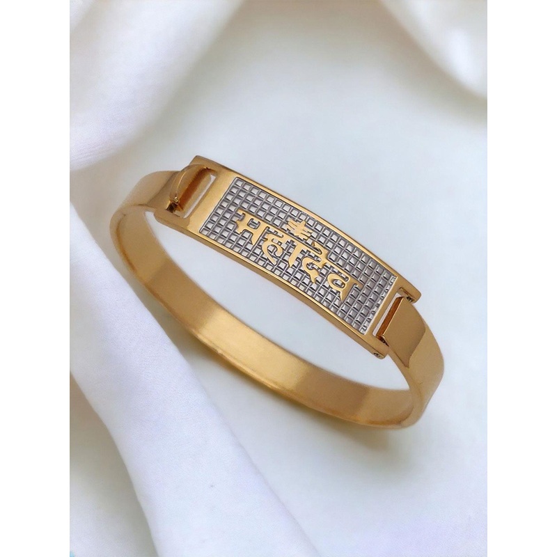 WATCHSTAR Unisex Gold-Plated Enamelled Stainless Steel Mahadev Diamond Kada Bracelet