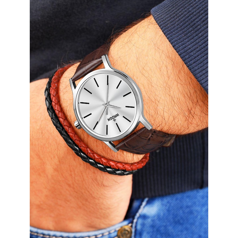 WROGN Men Dial & Leather Bracelet Style Straps Analogue Watch WRNWJ25 Set-16
