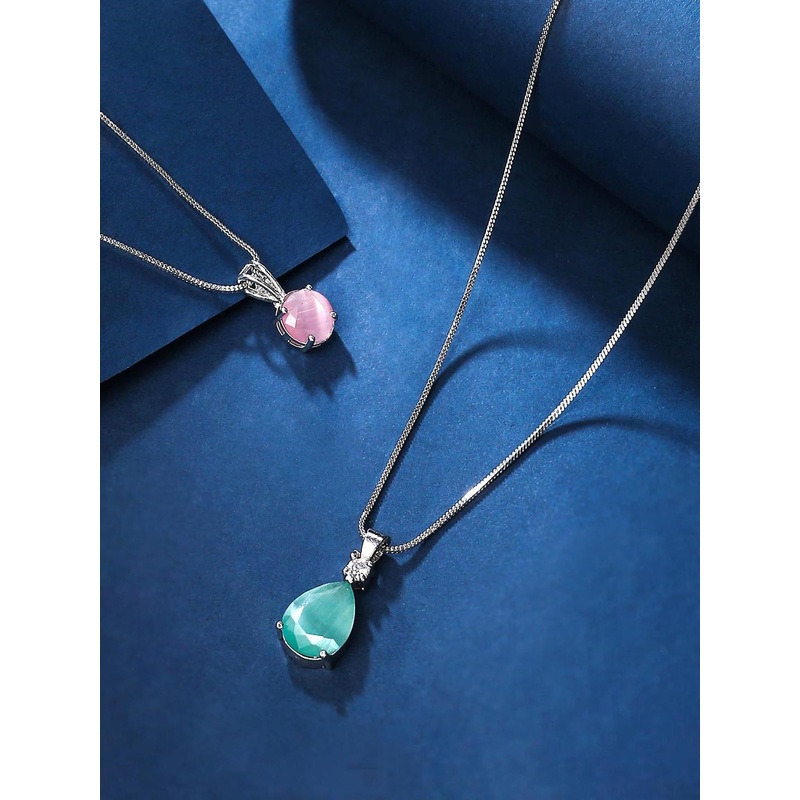 Yellow Chimes Rhodium-Plated Heart Shaped Pendants with Chains