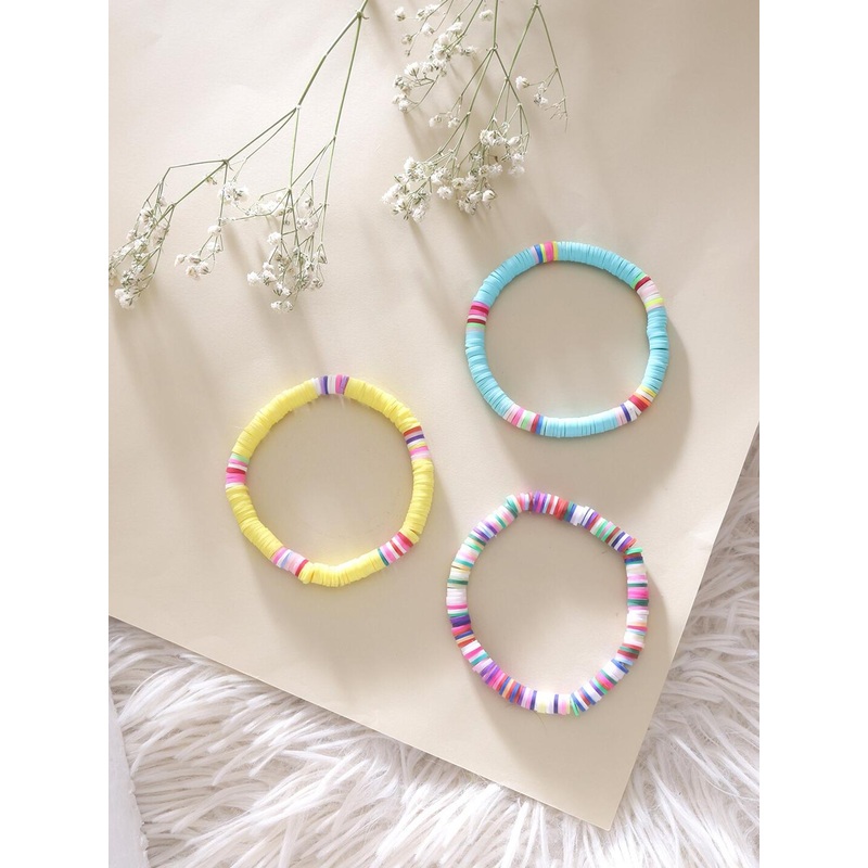 Yellow Chimes Unisex Set of 3 Heishi Lightweight Stack Rainbow Summer Beach Bracelets