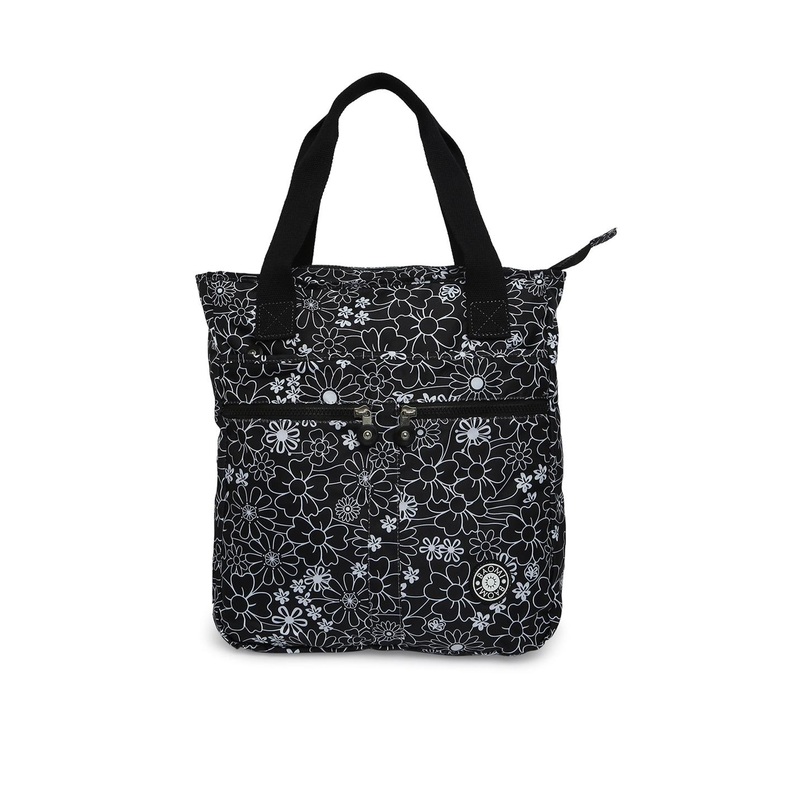 BAOMI Black Floral Printed Oversized Shopper Tote Bag