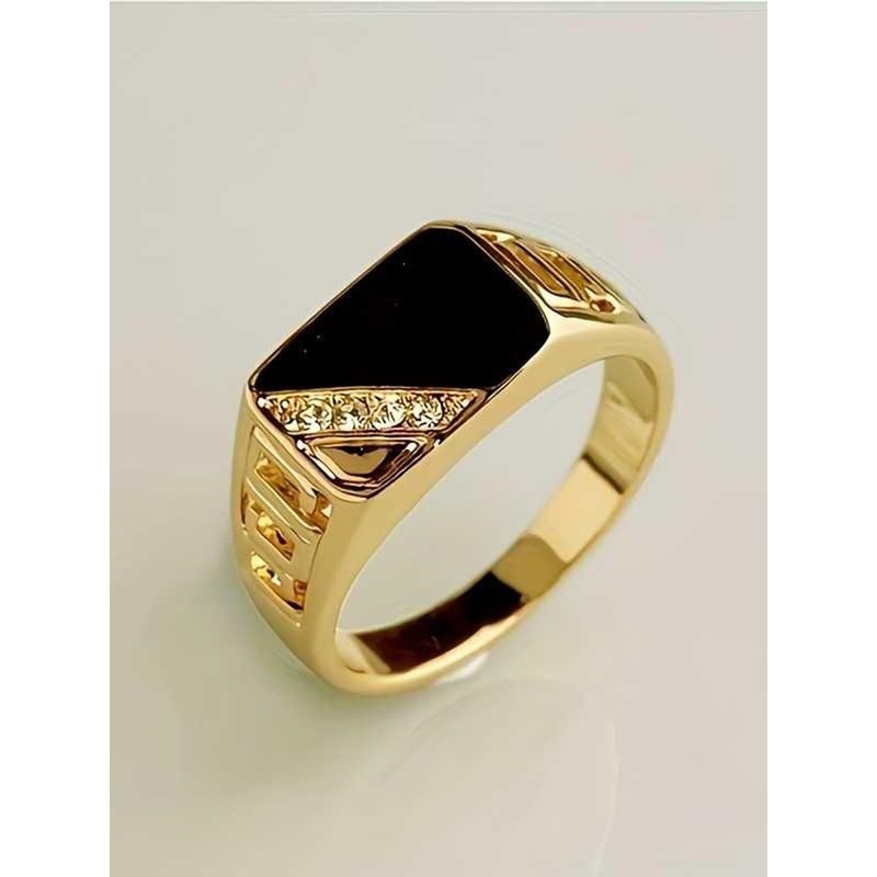 Bling Queen Men Gold Plated Cubic-Zirconia-Studded Finger Ring