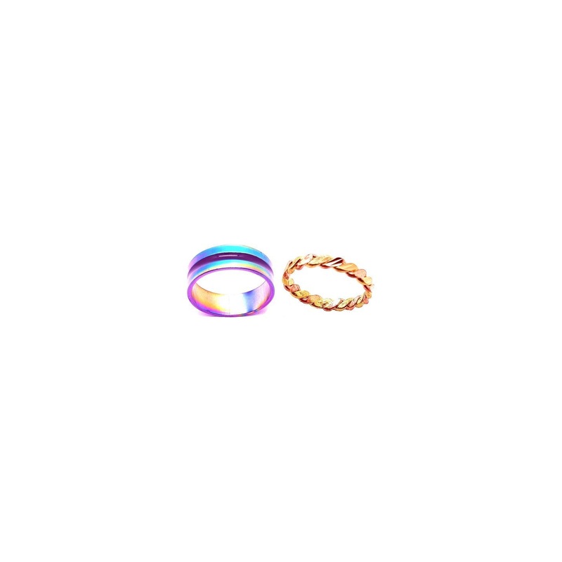 Dynamic Retail Global Set of 2 Gold Plated Multicolor Ring