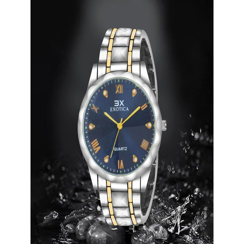 EXOTICA Men Brass Embellished Dial & Stainless Steel Straps Analogue Watch EX-6079-TT-Blue