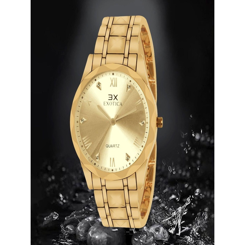 EXOTICA Men Brass Round Dial & Stainless Steel Straps Analogue Watch EX-6079-IP Gold