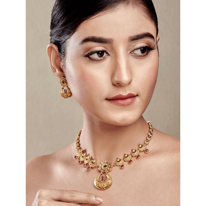 festivjewelleryze Gold Plated Stones Studded Jewellery Set
