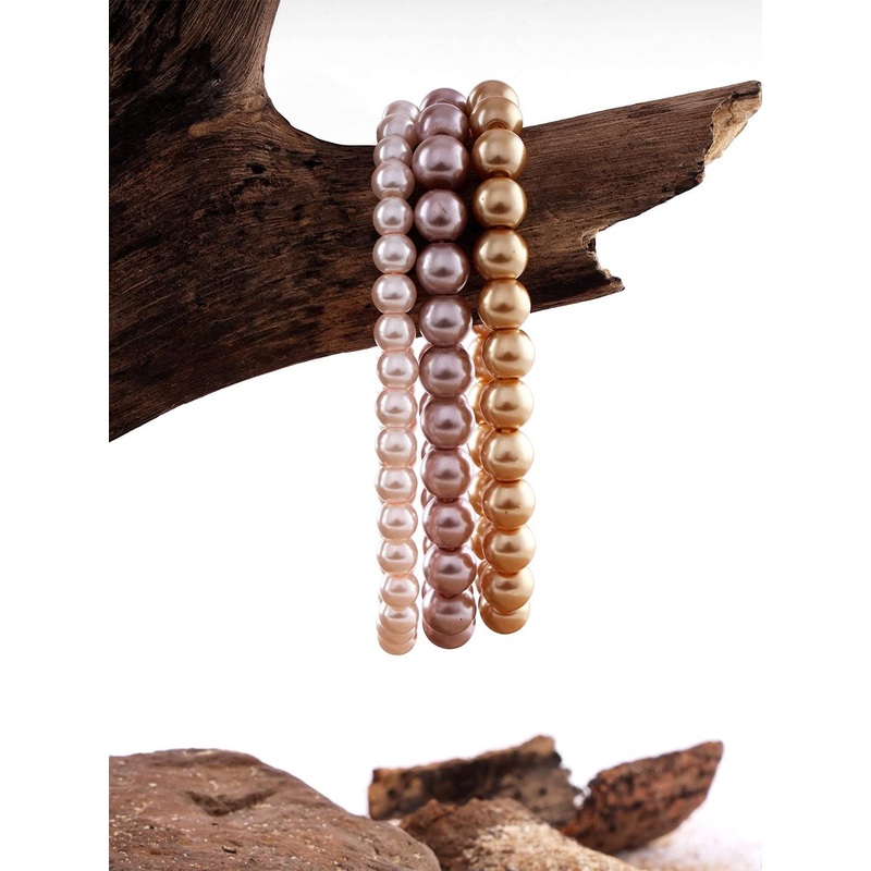JFL – JEWELLERY FOR LESS Unisex Set Of 3 Pearls Beaded Bracelets