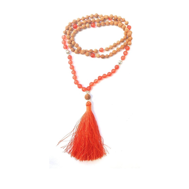 Apnisanskriti Unisex 5 Mukhi Rudraksha Orange Stone Designer Mala