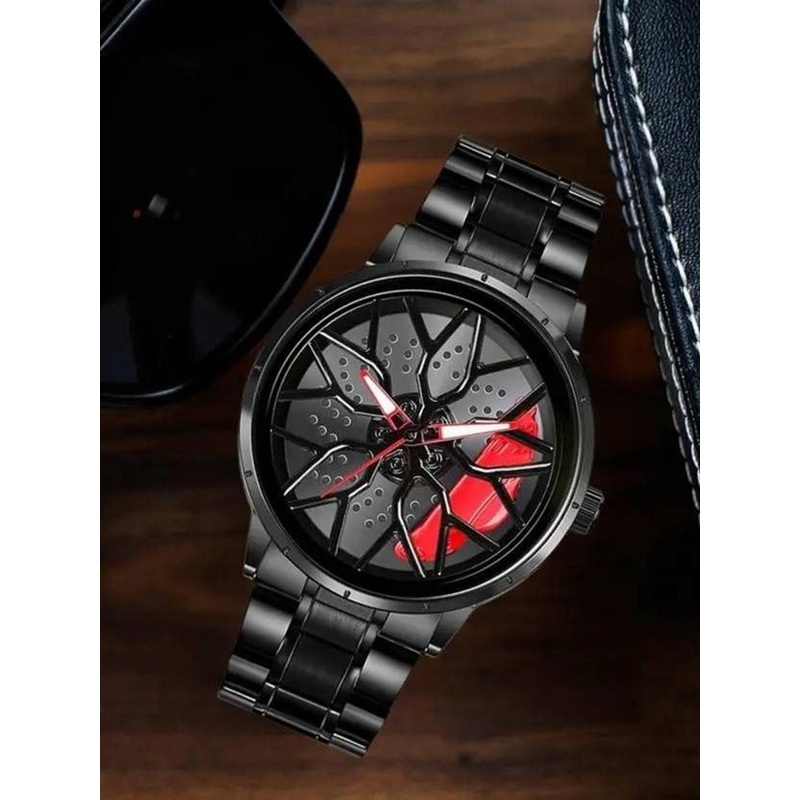 Blutech Men Stainless Steel Bracelet Style Straps Analogue Watch 10spnRed3