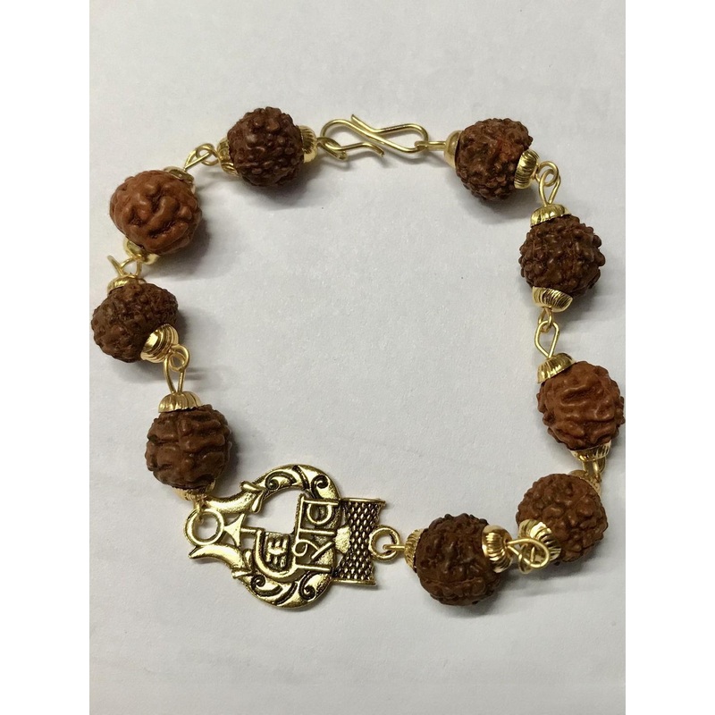 Divine souvenirs Unisex Gold-Plated Rudraksha Beaded Link Bracelet