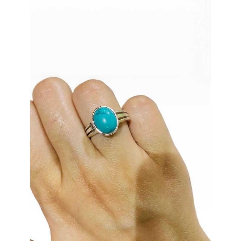 elitemart Unisex Brass Turquoise Finger Ring