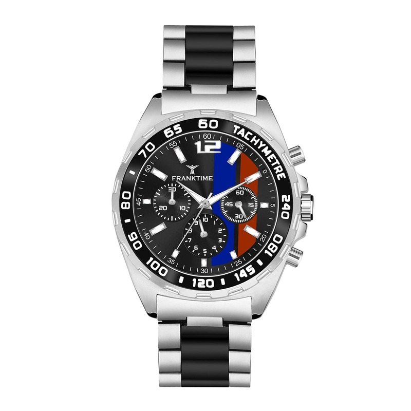 Franktime Men Stainless Steel Bracelet Style Straps Analogue Watch FT-0045 BLK