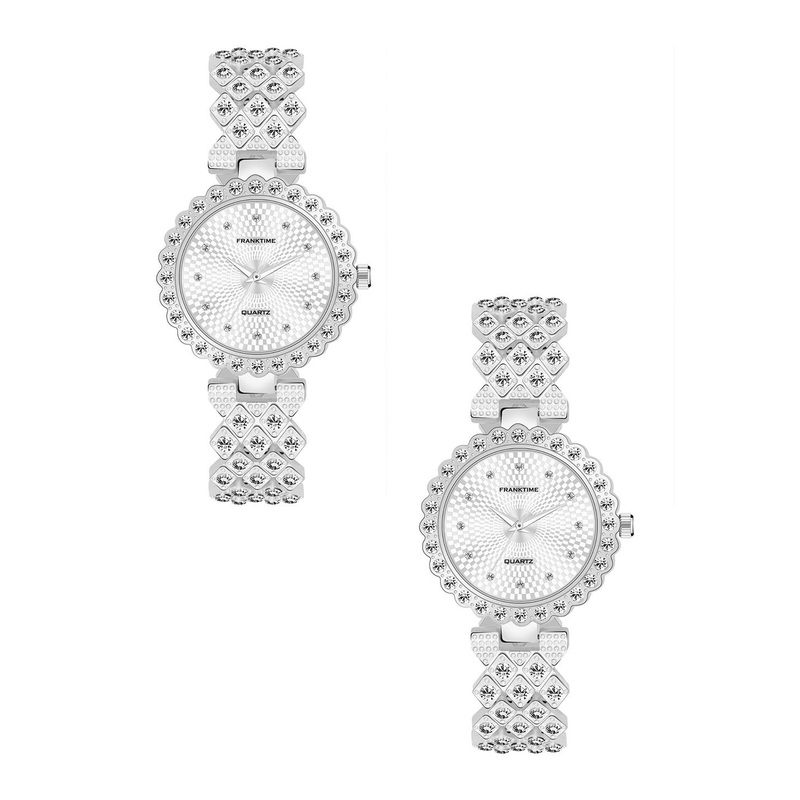 Franktime Unisex Pack Of 2 Dial & Stainless Steel Wrap Around Straps Watch FT-0011 SS