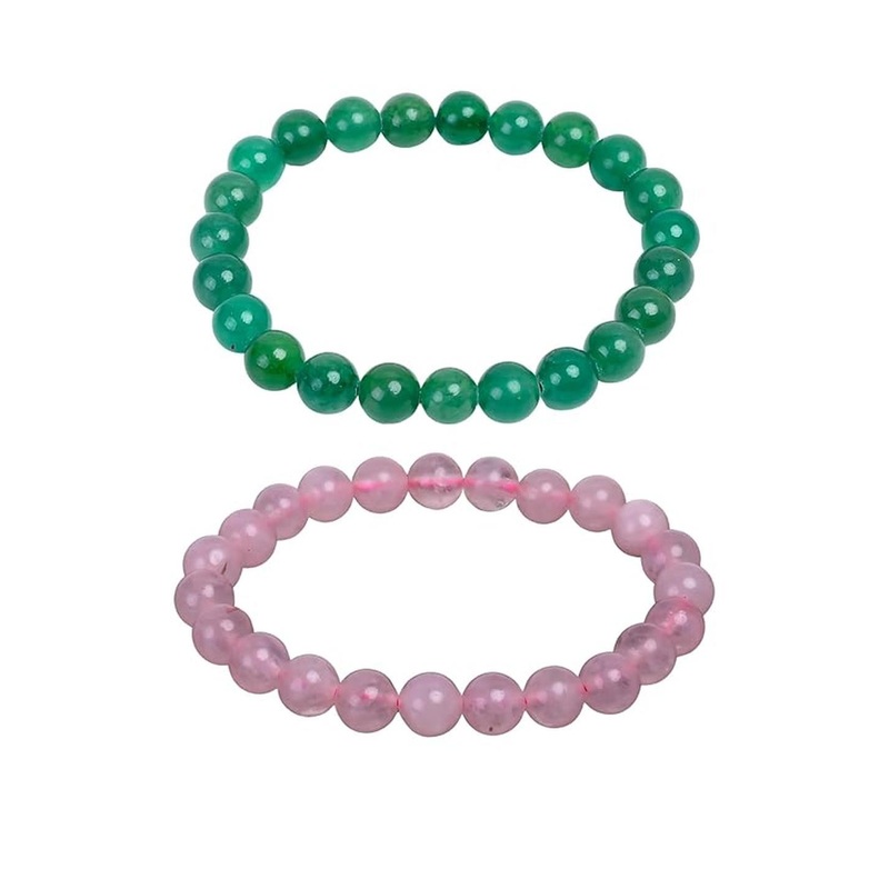HEALINGGEMS Unisex Natural Green Aventurine & Rose Quartz Pure Crystal Certified Bracelet