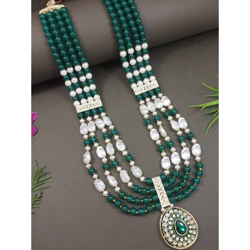 I Jewels Men Gold-Plated Multi Layered Beaded Necklace