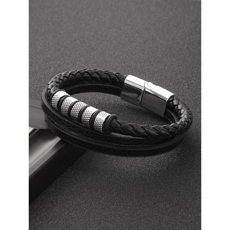 Jazz and Sizzle Men Leather Multistrand Bracelet