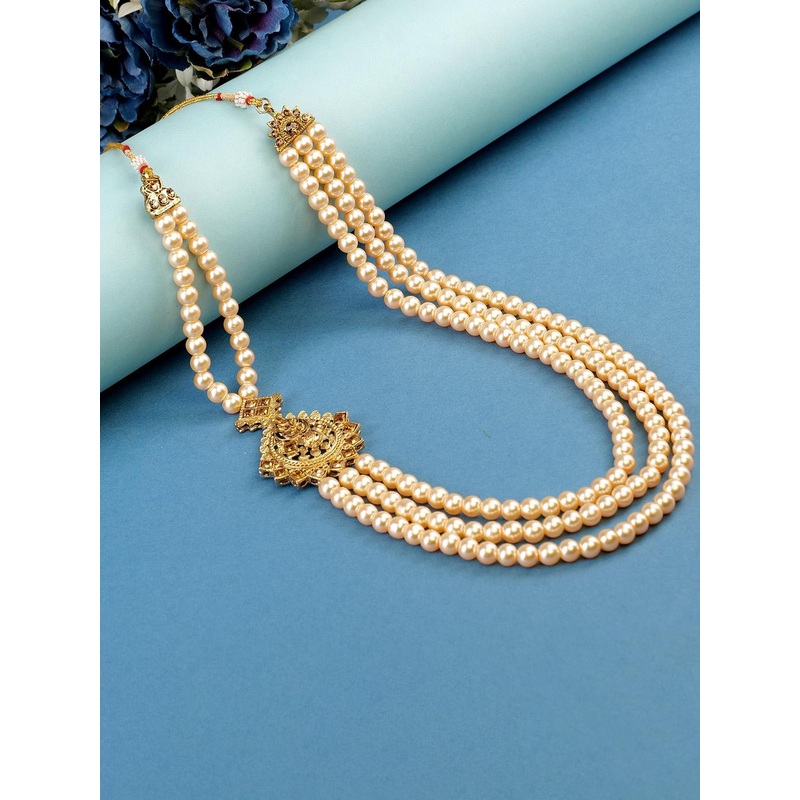 JIYANSHI FASHION Gold-Plated Pearl-Beaded Dulha Moti Mala Haar Necklace