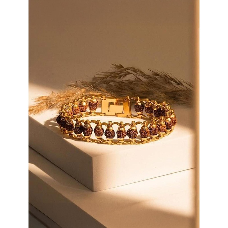 Lovemi Movements Unisex Gold-Plated Stainless Steel Rudraksha Charm Bracelet