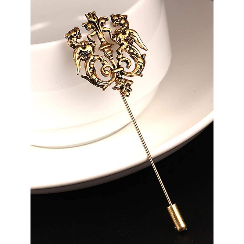 Mahi Men Textured Antique Royal Lion Metal Lapel Pin