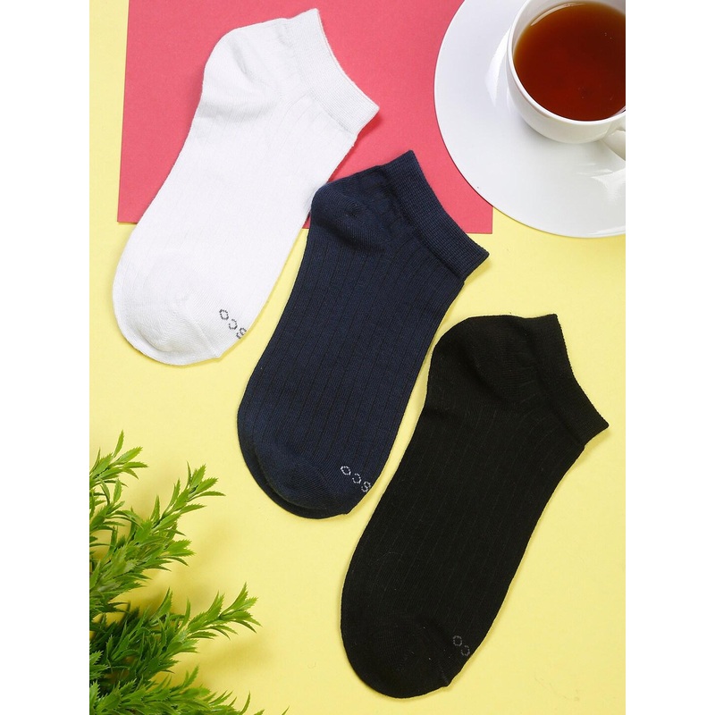 MUTAQINOTI Men Pack Of 3 Solid Ankle Length Rich Cotton Sneakers Antimicrobial Socks
