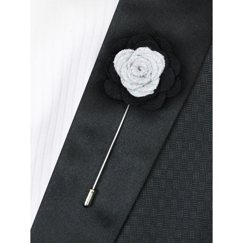 PELUCHE Unisex Grey & Black Graceful Bloom Lapel Pin