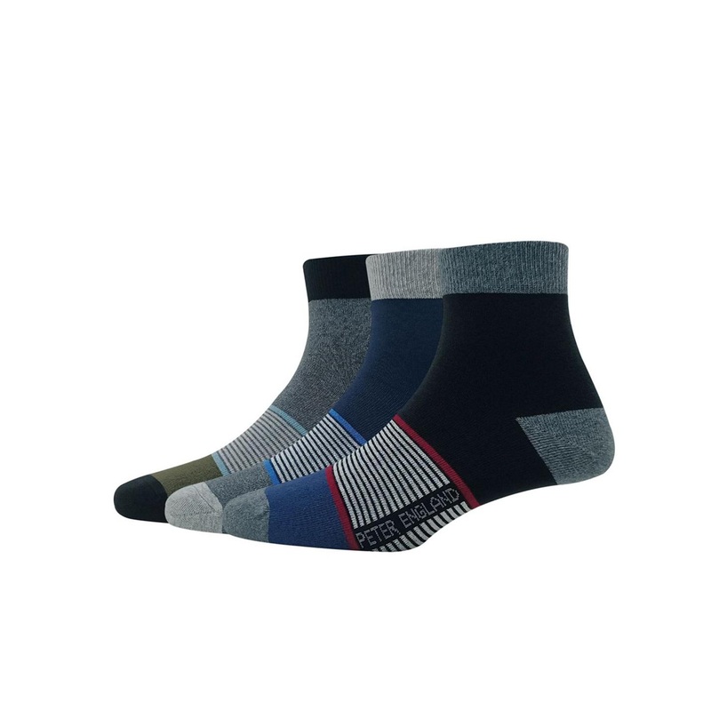 Peter England Men Pack Of 3 Striped Above Ankle-Length Socks