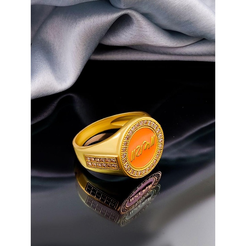 Saizen Stainless Steel Gold Plated American Diamond Stone Studded Finger Ring