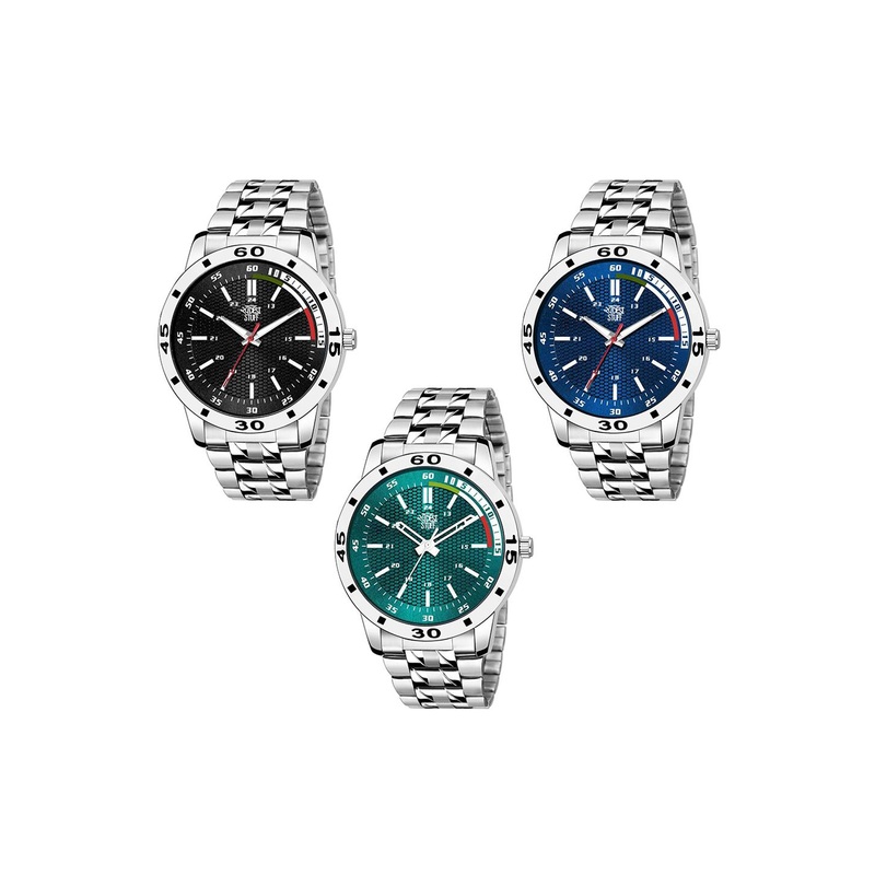 SWADESI STUFF Men Pack Of 3 Dial & Straps Analogue Watch SDS 95 BLK GRN BLU