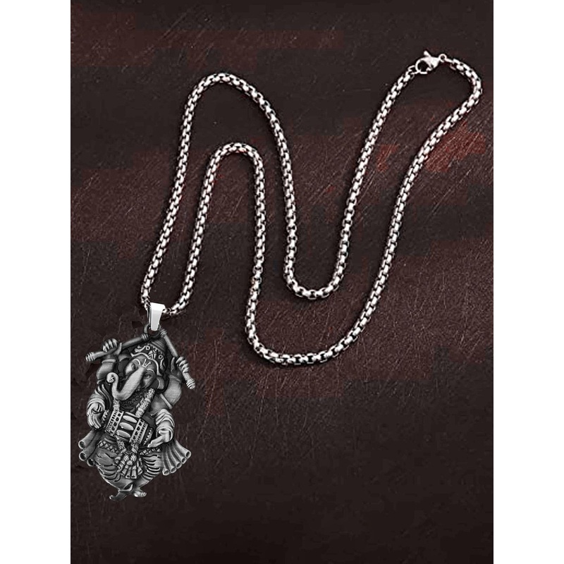 THE MEN GIFT Lord Ganesha Temple Contemporary Shaped Pendant with Chain