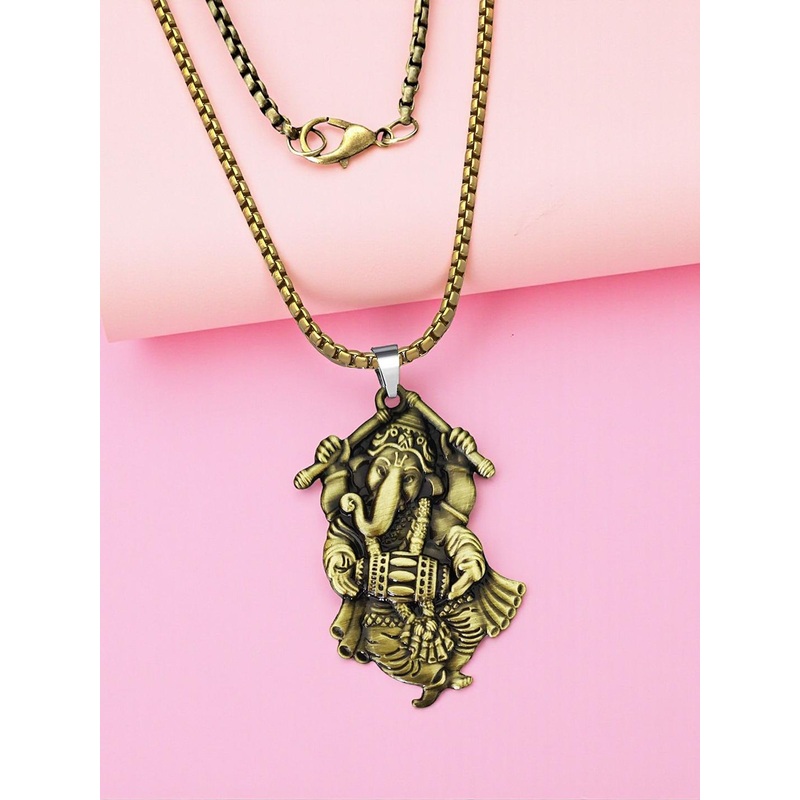 THE MEN GIFT Lord Ganesha Temple Leaf Shaped Pendant with Chain