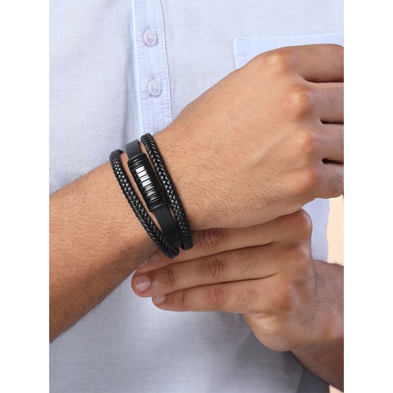 The Roadster Lifestyle Co Men Leather Multistrand Wraparound Bracelet