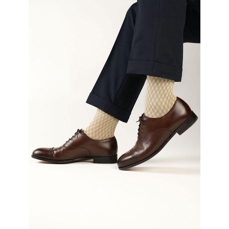 Theater Men Gingham Mercerized Cotton Calf Length Formal Socks