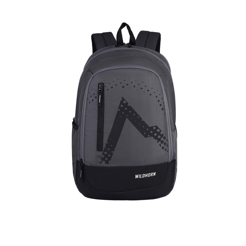 WildHorn Unisex Grey & Black Colourblocked Laptop Backpack with Compression Straps