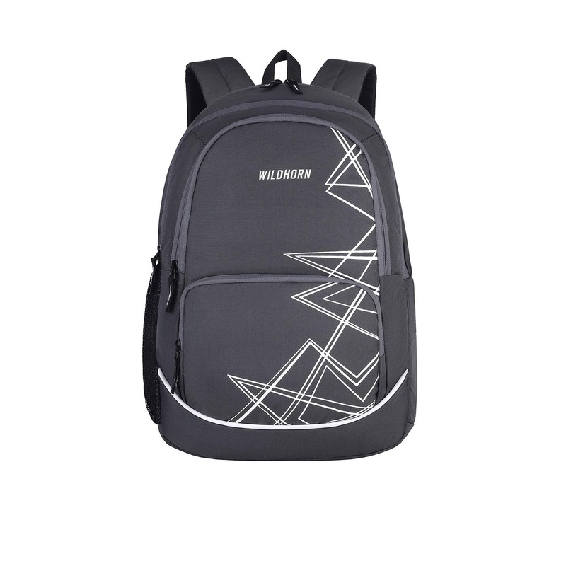 WildHorn Unisex Grey Geometric 17 Inch Laptop Backpack with Compression Straps