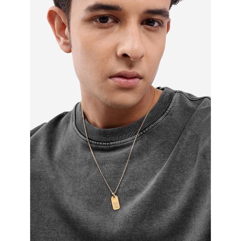 18ktGold Plated Engrave Gemini Pendant and Chain