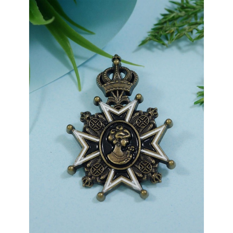 ADORN Unisex Royal Star Medallion Crown & Cameo Vintage Military Brooch Pin