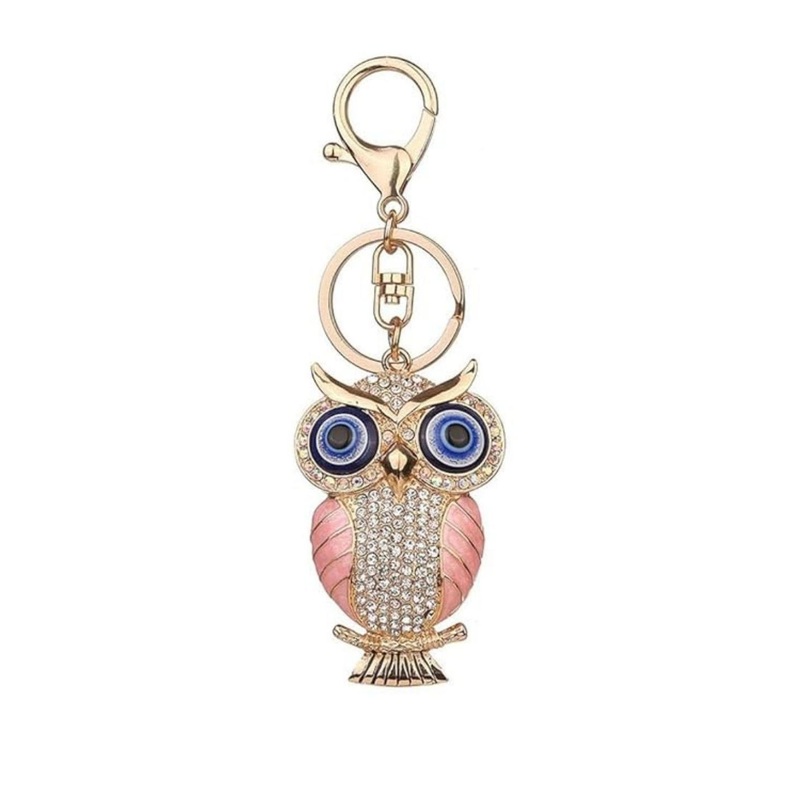 BLUE BEADS Gold Color with Evil Eye Crystal Owl Keychain