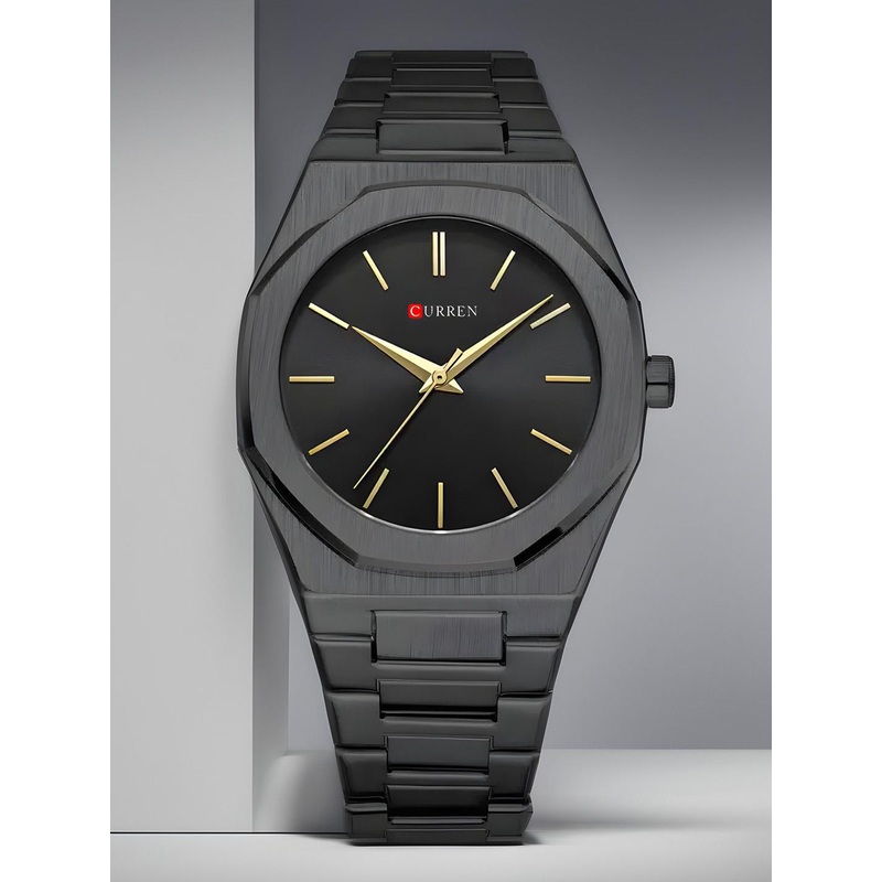 Curren Men Solid Dial & Stainless Steel Cuff Straps Analogue Watch 8300-black