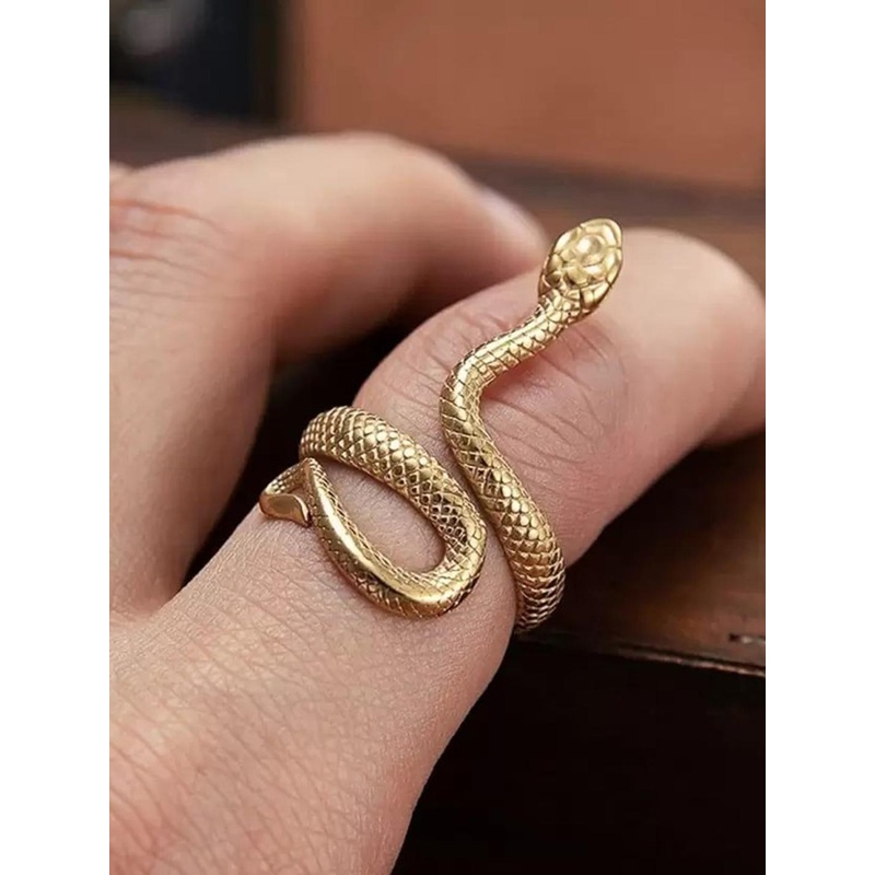 MEENAZ Gold-Plated Textured Snake Design Adjustable Finger Ring