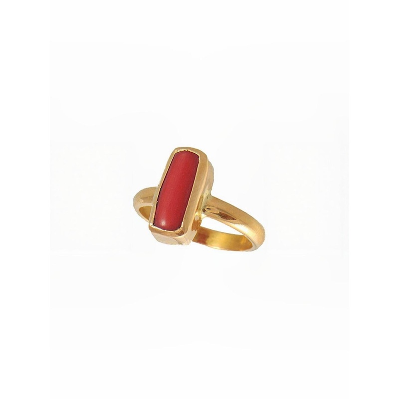 RAVIOUR LIFESTYLE Unisex Copper-Plated 7.25 Ratti Coral Stone Studded Finger Ring