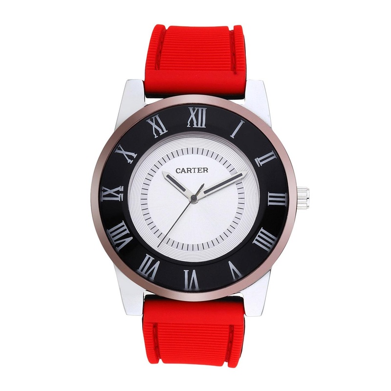 Sandy D Carter Men White Brass Dial & Red Straps Analogue Watch-SD-Carter-30-WH-White