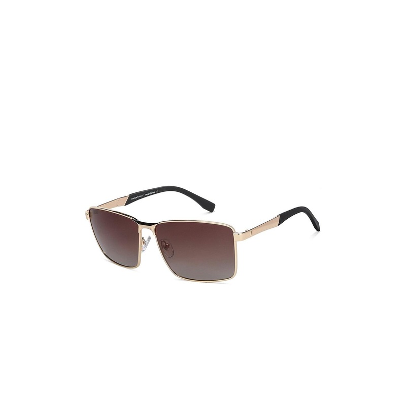 Vincent Chase by Lenskart Unisex Brown Lens & Gold-Toned Rectangle Sunglasses with Polarised and UV Protected Lens