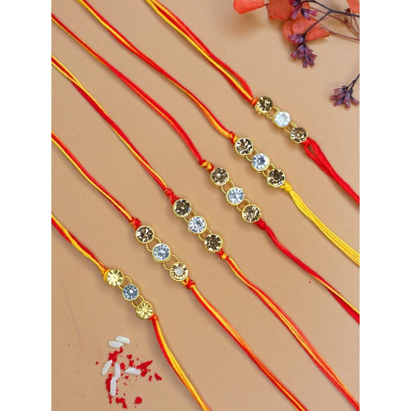Anouk Set of 6 Minimal Stones Rakhis With Greeting Card & Roli Chawal