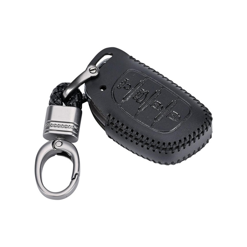 CONTACTS Soft Leather Car Key Cover Compatible with Hyundai 4 Button Smart Key With Key Chain