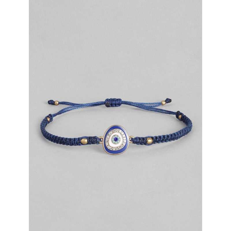 EL REGALO Unisex Gold-Toned & Blue Evil Eye Charm Bracelet