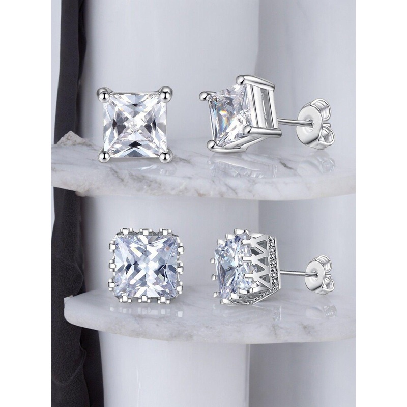 fabula Set of 2 Square Shaped Metal Cubic Zirconia Studded Earrings