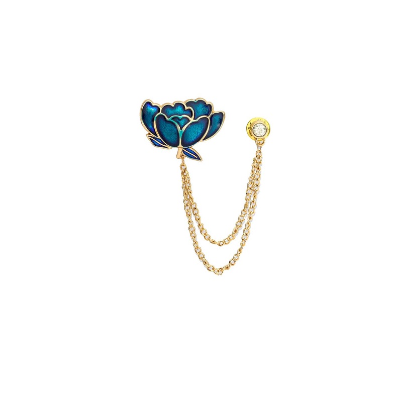 Hashburys Unisex Gold-Toned & Blue Stone Studded Chain Brooch