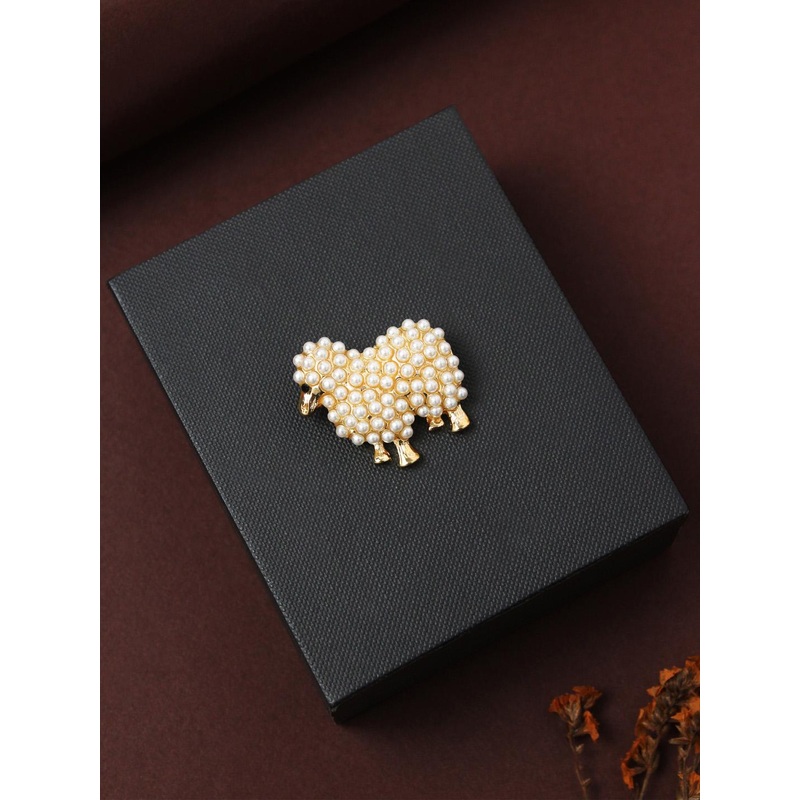House of Pataudi Men Pearls Beaded Sheep Brooch