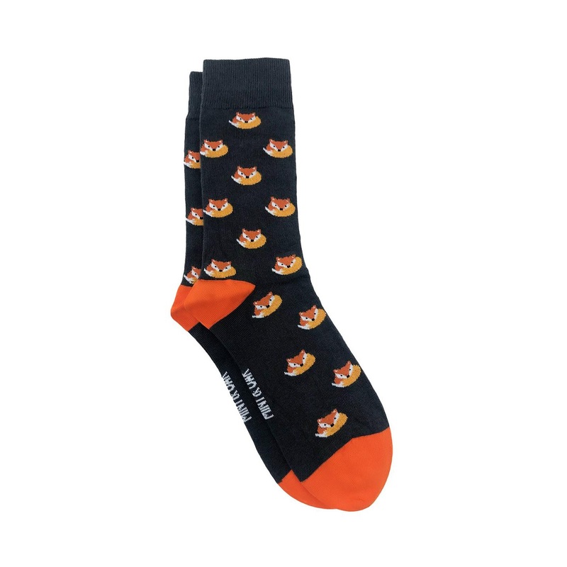 Mint & Oak Men Grey & Orange Patterned Calf-Length Socks